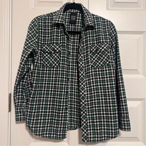 Micros Green and White Plaid Casual Flannel Shirt